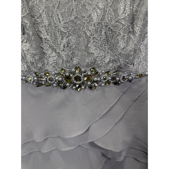 Jessica Howard Dress Womens 14W Gray Lace Tiered Ruffle Beaded Waist Cocktail - Picture 8 of 8